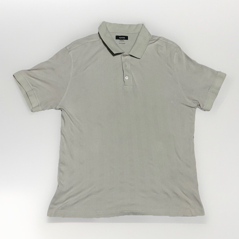 Alfani Polo Shirt White Cream Stretch Fit Quarter Button Lined Style Size Large